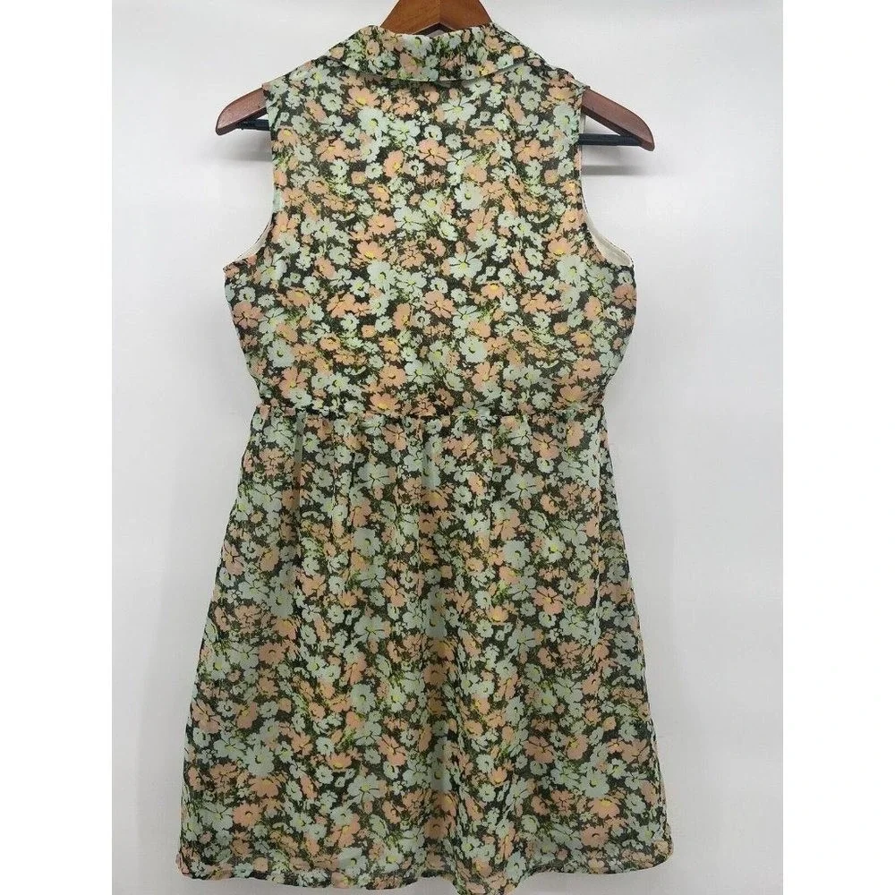Volcom Mini Dress Womens‎ Small Green Floral Sleeveless Cottagecore Pastel Artsy